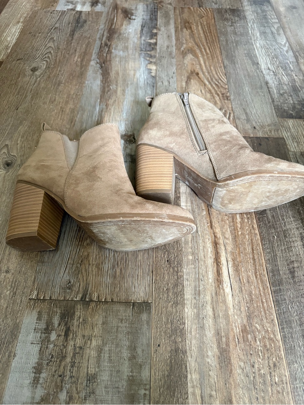 Express Tan Suede Stacked Heel Ankle Booties